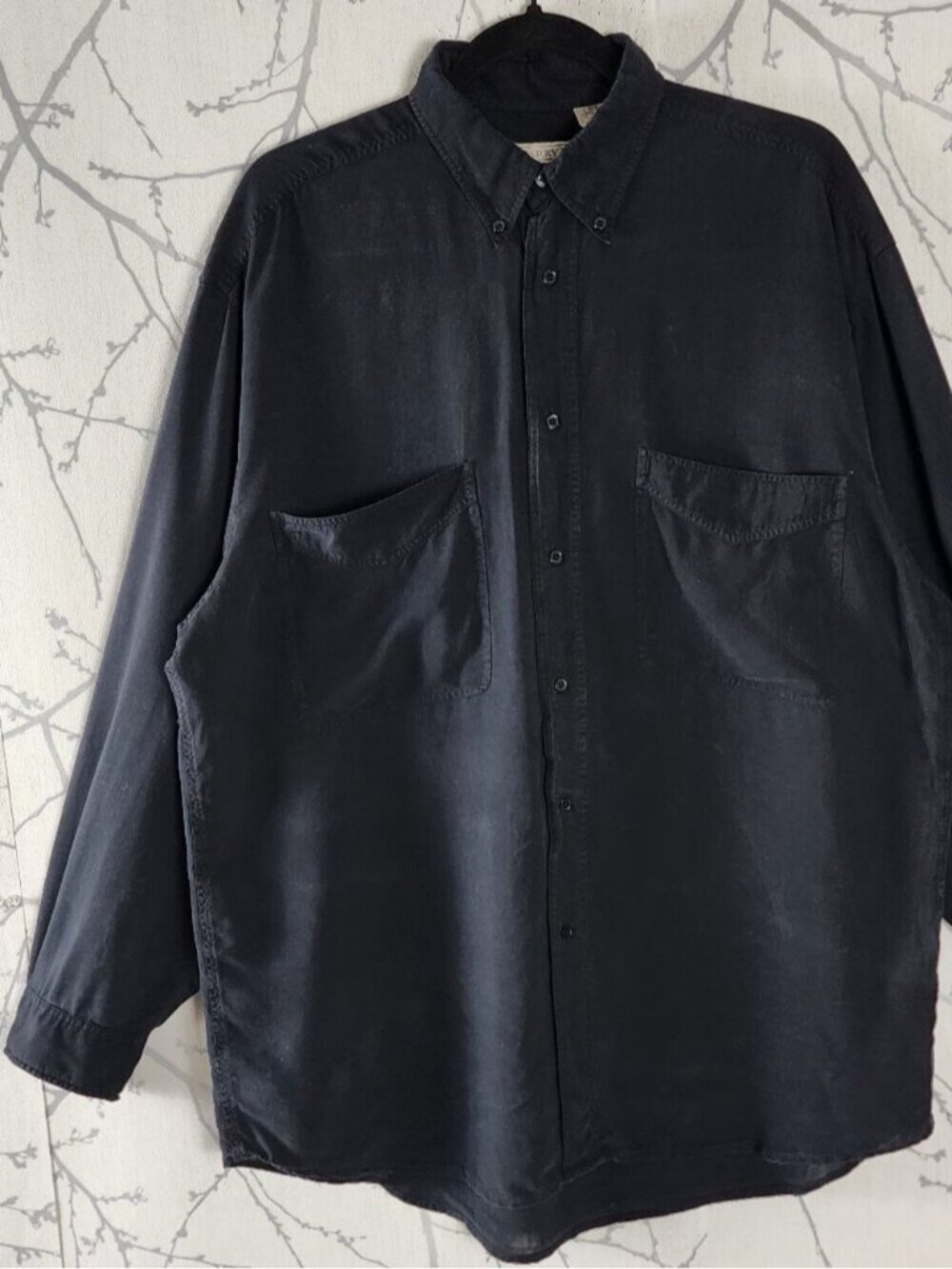 Harry Rosen Black 100% Silk Button Front Shirt